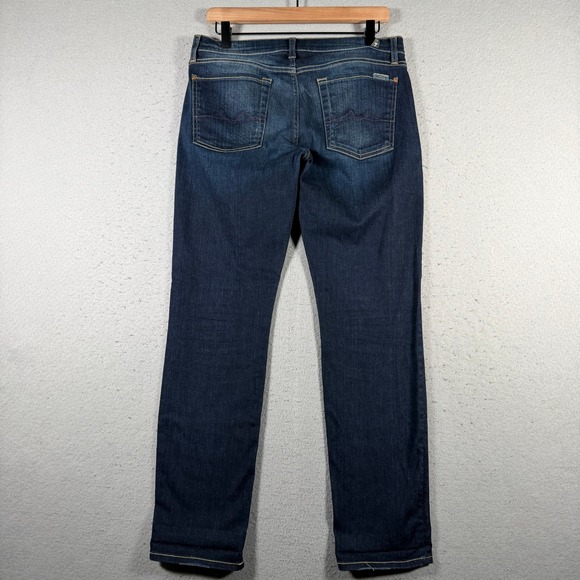 7 For All Mankind Josefina Skinny Boyfriend Jeans Dark Wash Distressed Size 27 - Picture 2 of 13